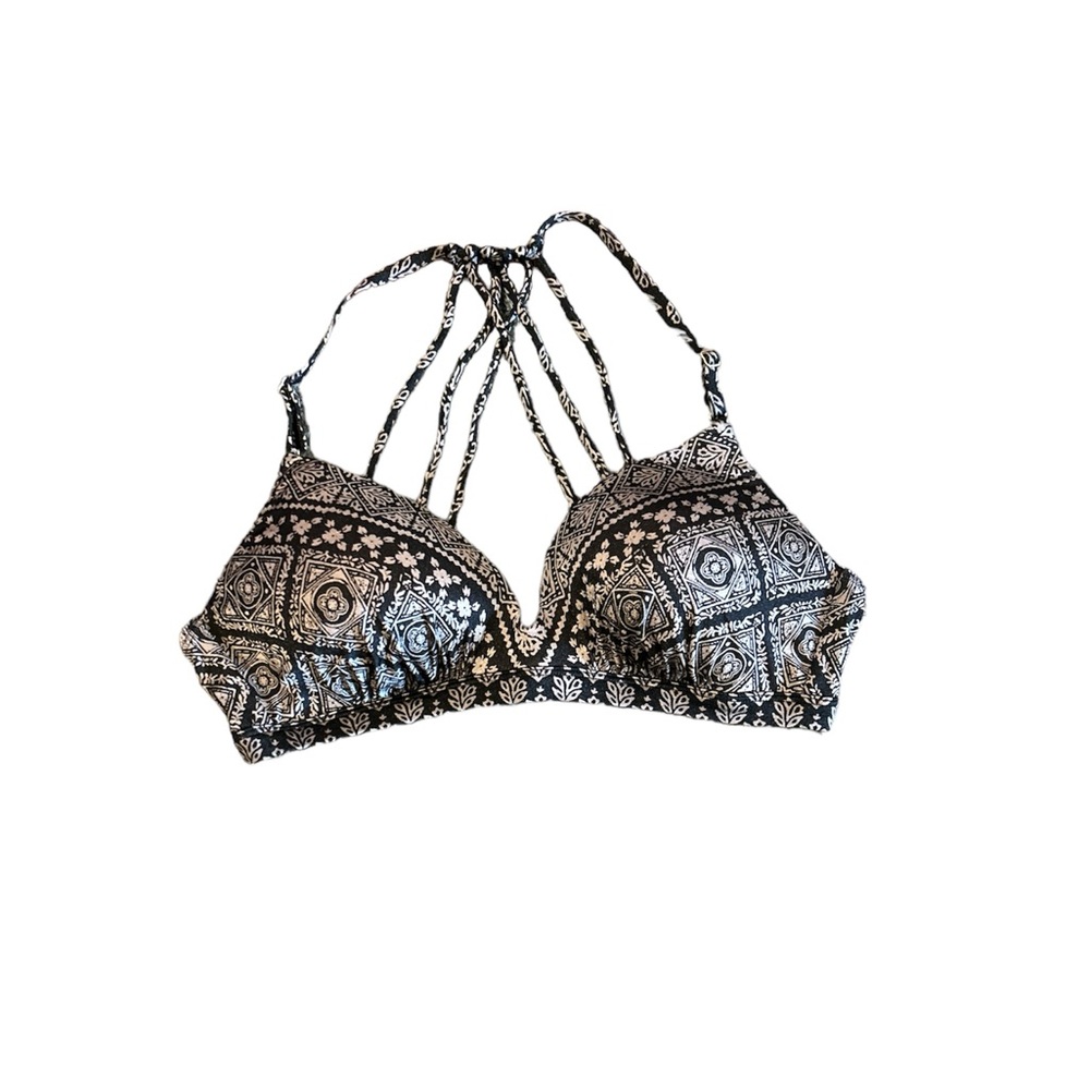 Athleta Black and White Patterned Strappy Bikini Top